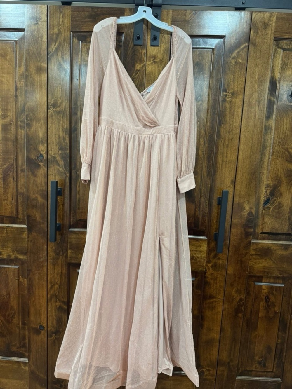 Long Sleeve Wrap Maxi Dress in Blush Pink